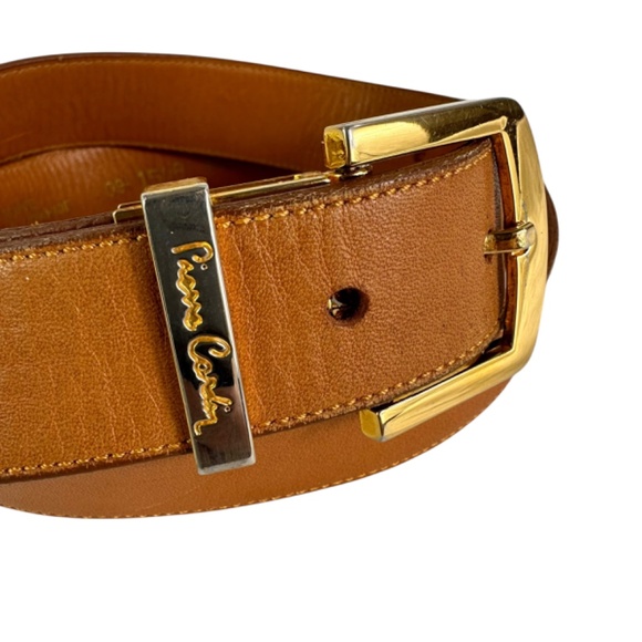 Vintage PIERRE CARDIN Tan Leather Gold Logo Buckle Unisex Belt Size 30 main image 6